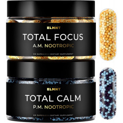 AMPM Super Nootropic Stack: Focus + Calm 9X Strength w. Кофеїн, L-теанін, Alpha GPC, L-тирозин, Ashwagandha+ X-Release Beadlet Energy Pills Найкращі добавки для мозку для зосередження пам’яті та підтримки настрою