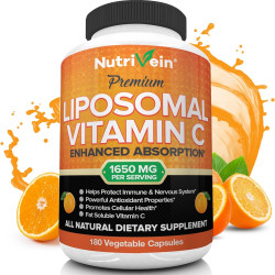 Nutrivein Liposomal Vitamin C 1650 мг - 180 капсул - Аскорбінова кислота з високим ступенем поглинання - Підтримує імунну систему та стимулює колаген - Потужний антиоксидант