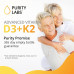 Purity Labs Вітамін D3 K2 10000 МО, (250 мкг) D3 + 200 мкг K2 MK7 - Добавка для підтримки імунітету, посилена біоперином - Добавки для щоденного захисту, здоров'я кісток, м'язів і шкіри - 120 капсул