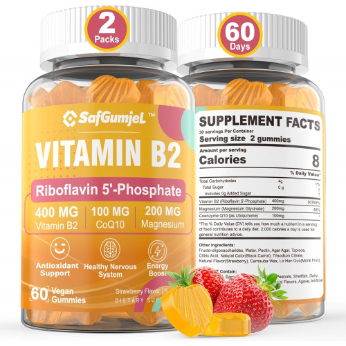 Возможно, вы имели в виду: Bioactive Form Vitamin B2 Riboflavin 400mg Gummies,Riboflavin-5-Phosphate,Energy,Skin Cellular Health Supplement,Nervous System Support,Sugar Free B2 Vitamin 400mg with Magnesium,CoQ10,Vegan,120 Cts