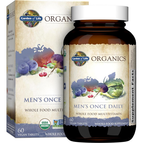 Garden of Life Organics Men's One Daily Whole Food Multivitamins - 60 таблеток, Vegan Mens Multi для здоров'я та гарного самопочуття, органічні чоловічі вітаміни та мінерали, вітамін C, цинк