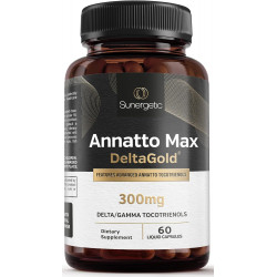 Sunergetic Premium Annatto Tocotrienol Supplement – ​​with DeltaGold – Tocotrienols Vitamin E 300 mg – Підтримує здоров’я печінки, імунітету та серця – Delta + Gamma Tocotrienols (60 Liquid Capsules)