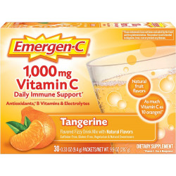 Emergen-C 1000 мг, порошок вітаміну С, з антиоксидантами, вітамінами групи В та електролітами, добавками вітаміну С для підтримки імунітету, суміш газованих напоїв без кофеїну, смак мандарина - 30 шт.