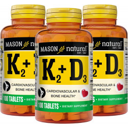 Mason Natural Vitamin K2 100 мкг плюс вітамін D3 - підтримує здоров'я кісток, серцево-судинної системи та м'язів, 100 таблеток (упаковка по 3)