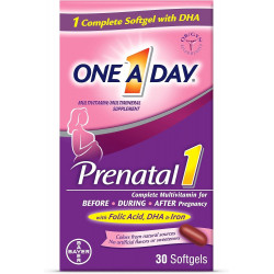 ONE A DAY Women's Prenatal 1 Multivitamins, включаючи вітаміни A, C, D, B6, B12, залізо, омега-3 DHA та багато іншого - добавка до, під час і після вагітності, 30 Ct (1 упаковка) (упаковка може відрізнятися)