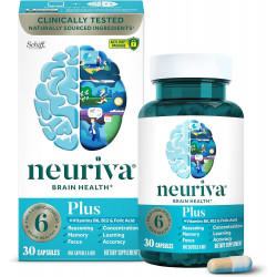 NEURIVA Plus Brain Supplement for Memory and Focus Клінічно протестовані ноотропи для концентрації для розумової ясності, когнітивного покращення Вітаміни B6, B12, фосфатидилсерин 30 капсул