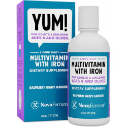 NovaFerrum Yum 16 Fl Oz | Полівітаміни із залізом для дітей від 4 років | Сертифіковано без глютену | Без цукру | малиновий виноград