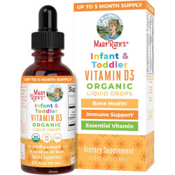 MaryRuth Organics Vitamin D3 Liquid Drops for Infants & Toddler, USDA Organic Liquid Vitamin D Spray for Infants & Toddlers, Підтримка імунітету та здоров’я кісток, веганський, без глютену, без ГМО, 90-150 порцій