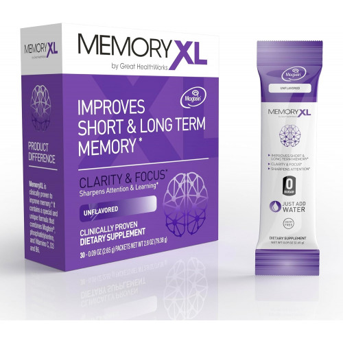 MemoryXL, L-треонат магния: добавка для мозга, улучшающая память и концентрацию внимания; Магтеин®, Фосфатидилсерин, Витаминная смесь. Улучшает память, фокус внимания, обучение и логику. 0 сахара, 0 кал, 30 шт., без вкуса