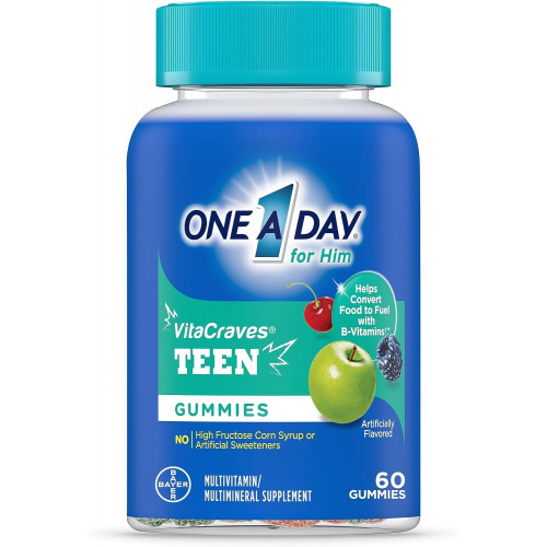 One A Day Teen for Him Multivitamin Gummies, Gummy Multivitamins з вітамінами A, C, D, E та цинком для підтримки імунного здоров’я, фізичної енергії та іншого, 60 шт.