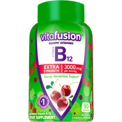 Vitafusion Extra Strength Vitamin B12, жевательные витамины для поддержки энергетического обмена и здоровья нервной системы, со вкусом вишни, бренд номер 1 в Америке, запас на 45 дней, 90 штук