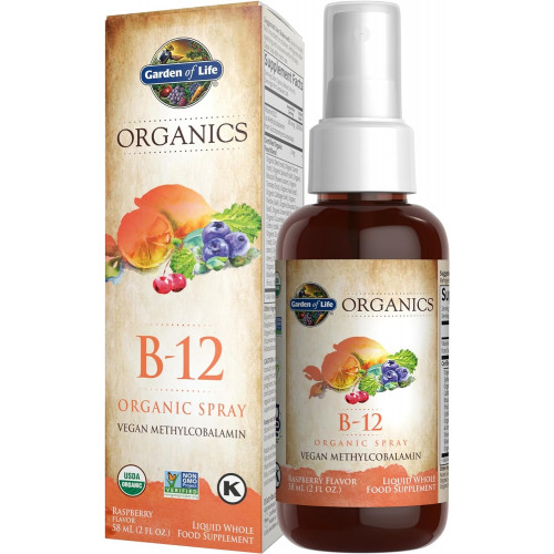 Вітамін Garden of Life Organics B12 - Whole Food B-12 для метаболізму та енергії, малина, 2 унції рідини