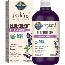 Garden of Life Mykind Organics Иммунный сироп из бузины на растительной основе, 6,59 жидких унций (195 мл) для детей и взрослых: бузина, эхинацея, цинк и витамин С, 0 г сахара, органическая веганская безглютеновая травяная добавка