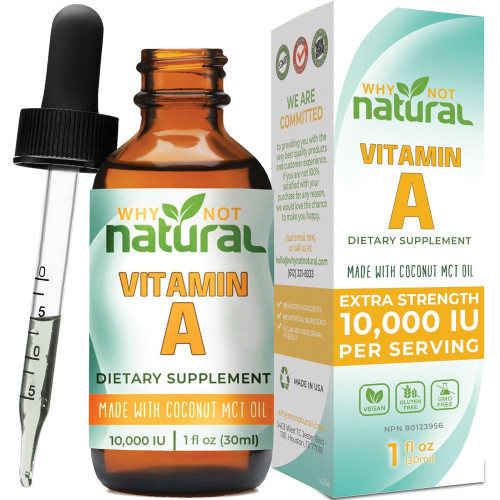 Why Not Natural Vitamin A Drops 10000 IU - Рідкий ретинілпальмітат з кокосовою олією MCT, веганська міцелізована добавка VIT A для шкіри, очей, прищів - 1 унція сублінгвальної настоянки