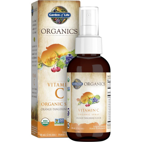 Спрей с витамином С Garden of Life Organics для детей и взрослых — апельсиновый мандарин, добавка витамина С, антиоксидант для поддержки иммунитета и здоровья кожи, жидкие капли на 2 жидкие унции