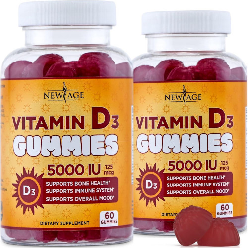 Возможно, вы имели в виду: NEW AGE Vitamin D3 5000 IU 125 mcg Gummies - Support Immune Support, Strong Bone Health - Non-GMO, Gluten-Free, Dairy-Free, No Gelatin (120 Gummies (Pack of 2))