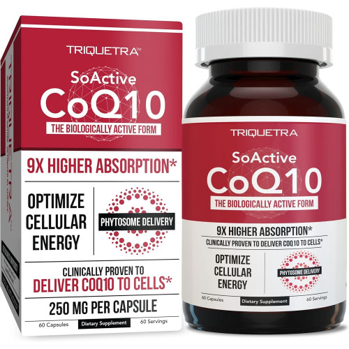 SoActive CoQ10® 250 мг: фітосома коензиму Q10 з 9-разовим вищим поглинанням - перевірена доставка клітинами - підтримує виробництво клітинної енергії (60 капсул)