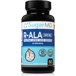 SugarMD Dr. Ergin's R-ALA Supplements | Капсулы R-альфа-липоевой кислоты 600 мг | Мощный антиоксидант | Помогает нейтрализовать свободные радикалы | Метаболическая функция | Разработано врачом | Не содержит ГМО и глютена