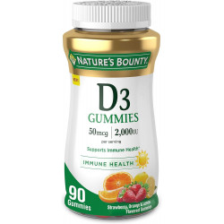 Nature's Bounty Vitamin D3 Gummies, Вітамінна добавка, підтримує імунне здоров’я, 50 мкг, 2000 МО, фруктовий смак, 90 Gummies