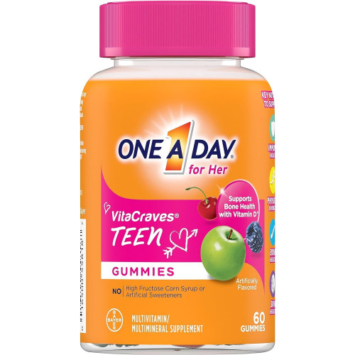 One A Day Teen for Her Multivitamin Gummies, Gummy Multivitamins з вітамінами A, C, D, E та цинком для підтримки імунного здоров’я, фізичної енергії та іншого, 60 шт.