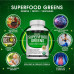 Organic Super Greens Capsules Superfood Fruit Veggie Supplement - 28 потужних природних інгредієнтів з люцерною, коренем буряка, терпкою вишнею та імбиром для підтримки імунітету та енергії, для чоловіків, жінок, 60 таблеток