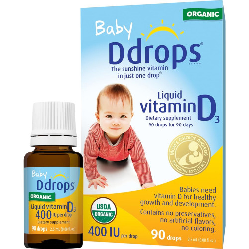 Ddrops Organic Baby 400 МО 90 крапель - щоденна рідина з вітаміном D для немовлят. Підтримує здоров'я зубів і кісток. Без консервантів, без цукру, без ГМО, проти алергії