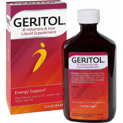 Geritol, жидкая добавка витаминов и железа, энергетическая поддержка, содержит высокоэффективные витамины группы B и железо, приятный вкус, легко глотать, без искусственных подсластителей, без ГМО, 12 унций