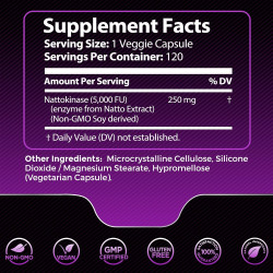 Капсули добавки Nattokinase - 5000 FU - Ферменти з чистого японського екстракту натто, підтримка серця та імунітету - Багата ферментами формула Добавки для здоров'я серця, регуляція крові - 120 капсул