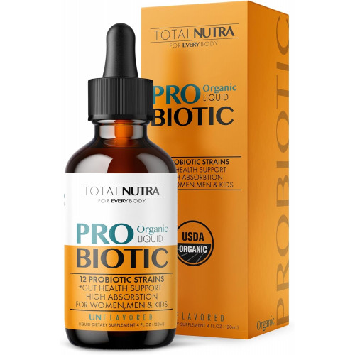 Рідкий пробіотик для жінок, чоловіків і дітей – USDA Organic Acidophilus Probiotic Liquid & Alfalfa Blend – Веганський пробіотик для здоров’я кишечника – Молочні продукти, глютен, цукор і пероральні пробіотики без ГМО