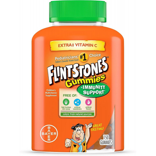 Flintstones Gummies Kids Вітаміни з підтримкою імунітету*, Мультивітаміни для дітей і малюків з вітаміном C, вітаміном D, B12, цинком тощо, апельсин 150ct