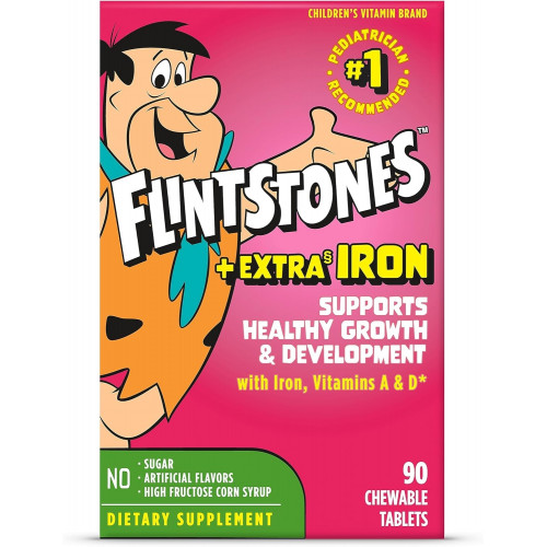 Flintstones The Chewable Kids Multivitamin с витамином C, D, B12 и железом для малышей, 90 COUNT