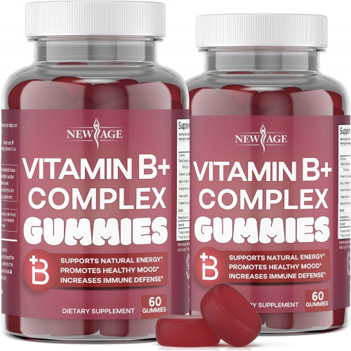 NEW AGE Vitamin B Complex жевательные конфеты с витаминами B3, B5, B6, B7, B9 и B12 – с биотином, фолиевой кислотой и витамином C – без глютена, веганские, сделаны в США! (120 штук (упаковка из 2 штук))