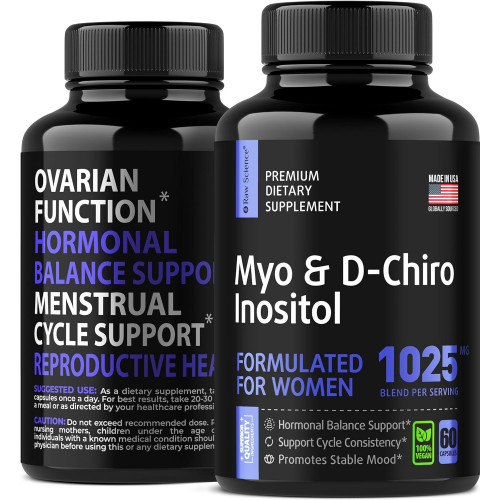 Myo-Inositol & D-Chiro Inositol - Добавки для фертильності для жінок і вітаміни для підтримки яєчників - Добавки до зачаття СПКЯ - Гормональний баланс Добавка з інозитолом 1000 мг, вітамін B8 - 60 капсул