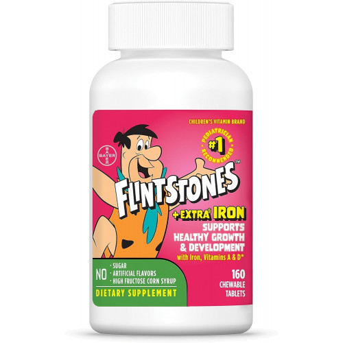 Flintstones Vitamins Chewable Kids Multivitamin with + Extra Iron for Toddler & Kid with Vitamin C, D, Vitamin B12, 160 Count (Упаковка може відрізнятися)