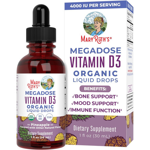 MaryRuth Organics Vitamin D3 Liquid Drops | Мегадоза 4000 МО | Органічний рідкий спрей з вітаміном D USDA для дорослих і дітей | Підтримка імунітету та здоров'я кісток | Веганський | Без глютену | Без ГМО | 30 порцій