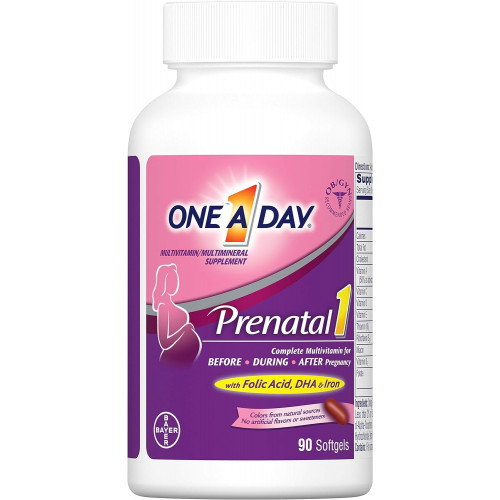 ONE A DAY Women's Prenatal 1 Multivitamin, добавка до, під час і після вагітності, включаючи вітаміни A, C, D, E, B6, B12 і Omega-3 DHA, 90 штук (упаковка може відрізнятися)