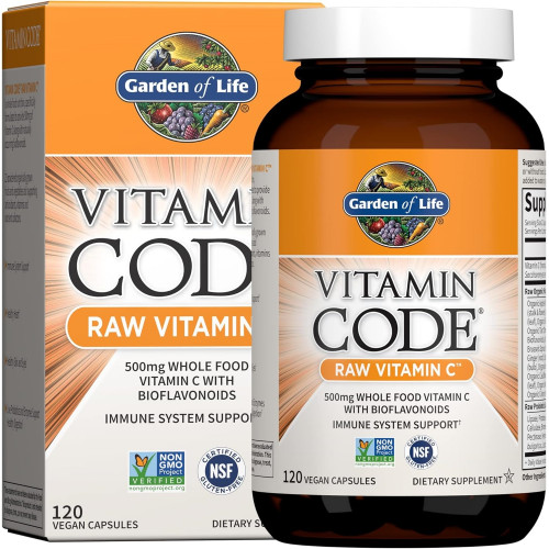 Возможно, вы имели в виду: Garden of Life Raw Vitamin Code Vitamin C, 120 Vegan Capsules, 500mg Whole Food Vitamin C Supplements with Flavonoids, Fruits & Veggies, Probiotics, Gluten Free for Adults