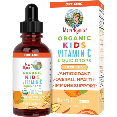 USDA Organic Kids Vitamin C Drops від MaryRuth’s | Веганська добавка з вітаміном С для підтримки імунітету для дітей віком від 4 до 13 років | Підтримка імунітету та загальне здоров'я | Вітамін С з органічного екстракту плодів ацероли | 2 унції