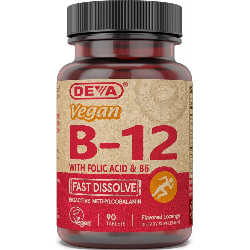 Deva Vegan Vitamin B12 быстро растворение - комплекс один раз в день с 1000 мкг метилкобаламин B12, фолиевая кислота, B6 - лимонный вкус - 90 Расширяемые таблетки,