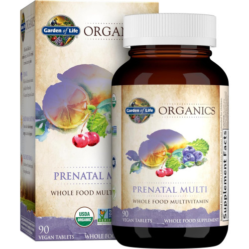 Garden of Life Organics, женские пренатальные поливитамины с витаминами D3, B6, B12, C и железом, фолиевой кислотой для энергии и здорового развития плода — органические, без ГМО, без глютена, веганские, запас на 30 дней