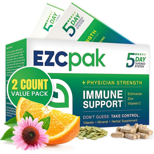 EZC Pak 5-Day Tapered Immune Support Booster - Вітамінна добавка для підтримки імунітету, ехінацея, цинк, вітамін С, стимулятори імунітету для дорослих - вітаміни для підтримки імунітету (упаковка з 2 шт.)