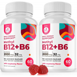 ДОКТОР. Вітамін B6 B12 B12 Gummies для дорослих та дітей-без цукру 2000 мкг метил B-12 та 32 мг B-6-без глютену, не-гмо, веганські суміші-комплекс, що ароматизована з малинами, вітаміни, вітаміни, вітаміни, вітаміни, вітаміни