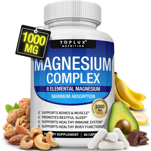 Magnesium Complex Supplement 8 Elemental Magnesium 1000mg - Magnesium Glycinate, Citrate, Malate, Taurate, Chelated for Easy Absorption for Kostes, Muscle, Recovery, Energy, Vegan Non-GMO 90 Capsules