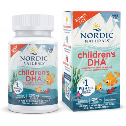 Nordic Naturals Children’s DHA, Strawberry – 120 міні-жувальних м’яких гелів для дітей – 250 мг Омега-3 з EPA та DHA – Розвиток і функція мозку – Без ГМО – 30 порцій