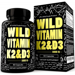 Wild Foods 5000 МЕ витамина D3 + K2 | (100 мкг Mk7) с экстрактом черного перца, растительного происхождения, без ГМО, сои и глютена | Диетическая добавка | Сделано в США | 60 капсул