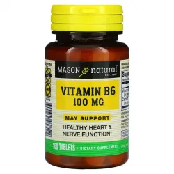 Витамин B6 100 мг, Vitamin B6, Mason Natural, 100 таблеток