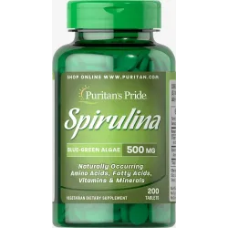 Спіруліна, Spirulina, Puritan's Pride, 500 мг, 200 таблеток