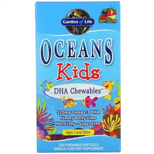 Garden of Life, Oceans Kids, DHA Chewables, від 3 років і старше, смак ягід і лайма, 120 мг, 120 жувальних м'яких таблеток