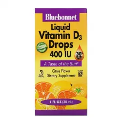 Bluebonnet Nutrition, Жидкий витамин D3 в каплях, натуральный аромат цитрусовых, 10 мкг (400 МО), 30 мл