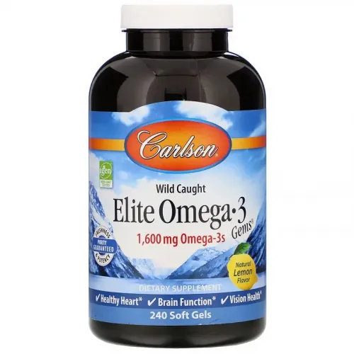 Carlson Labs, Elite Omega-3 Gems, добірні омега-3 кислоти, натуральний лимонний смак, 800 мг, 240 м'яких таблеток 